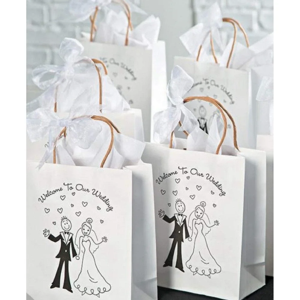 18 HAPPY CoUPLE Welcome To Our WEDDING Kraft Party Favor‎ GIFT BAGS 9